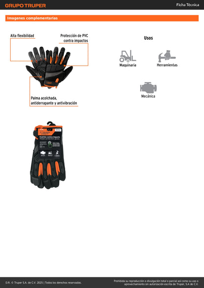 Guantes Mecánicos Anti-Impacto TRUPER GU-665 - Protección PVC Nudillos, Palma Antiderrapante, Táctil Compatible - Solución Profesional para Operadores Maquinaria y Herramientas
