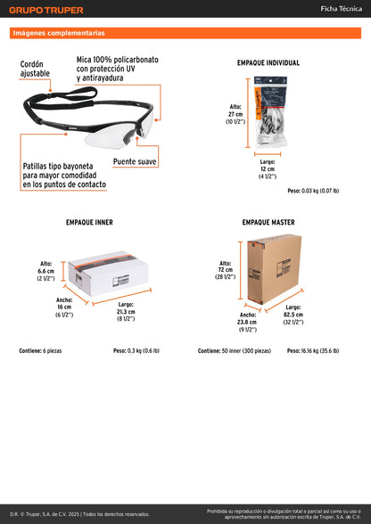Lentes de Seguridad Antiempañantes LESP-ST - Protección UV Policarbonato con Cordón Ajustable para Industria, Construcción y Taller - Elimina Empañamiento y Rayones