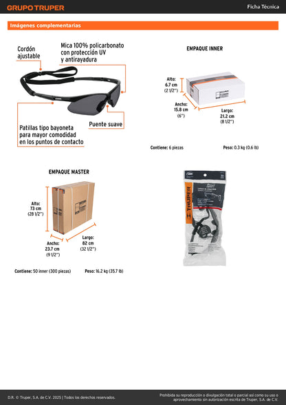 Lentes de Seguridad Antiempaño Grises con Cordón Ajustable - Protección UV Policarbonato para Industria Construcción y Taller - LESP-SN