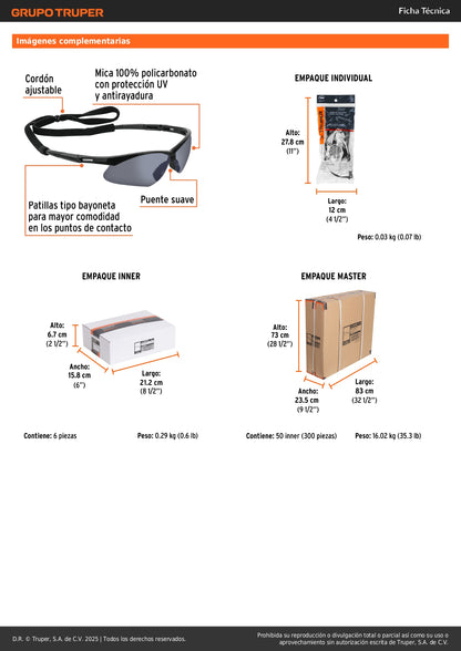 Lentes de Seguridad Espejo Plata Antirayadura UV - Protección Industrial Profesional con Cordón Ajustable LESP-EP