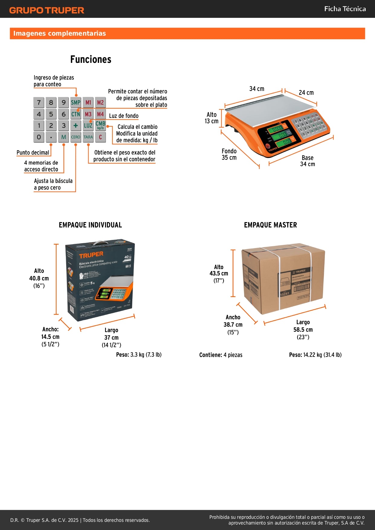 Báscula Electrónica Comercial Truper 40kg - Doble Display, Batería Recargable, Función TARA - Solución Profesional para Pesaje Preciso BASE-40