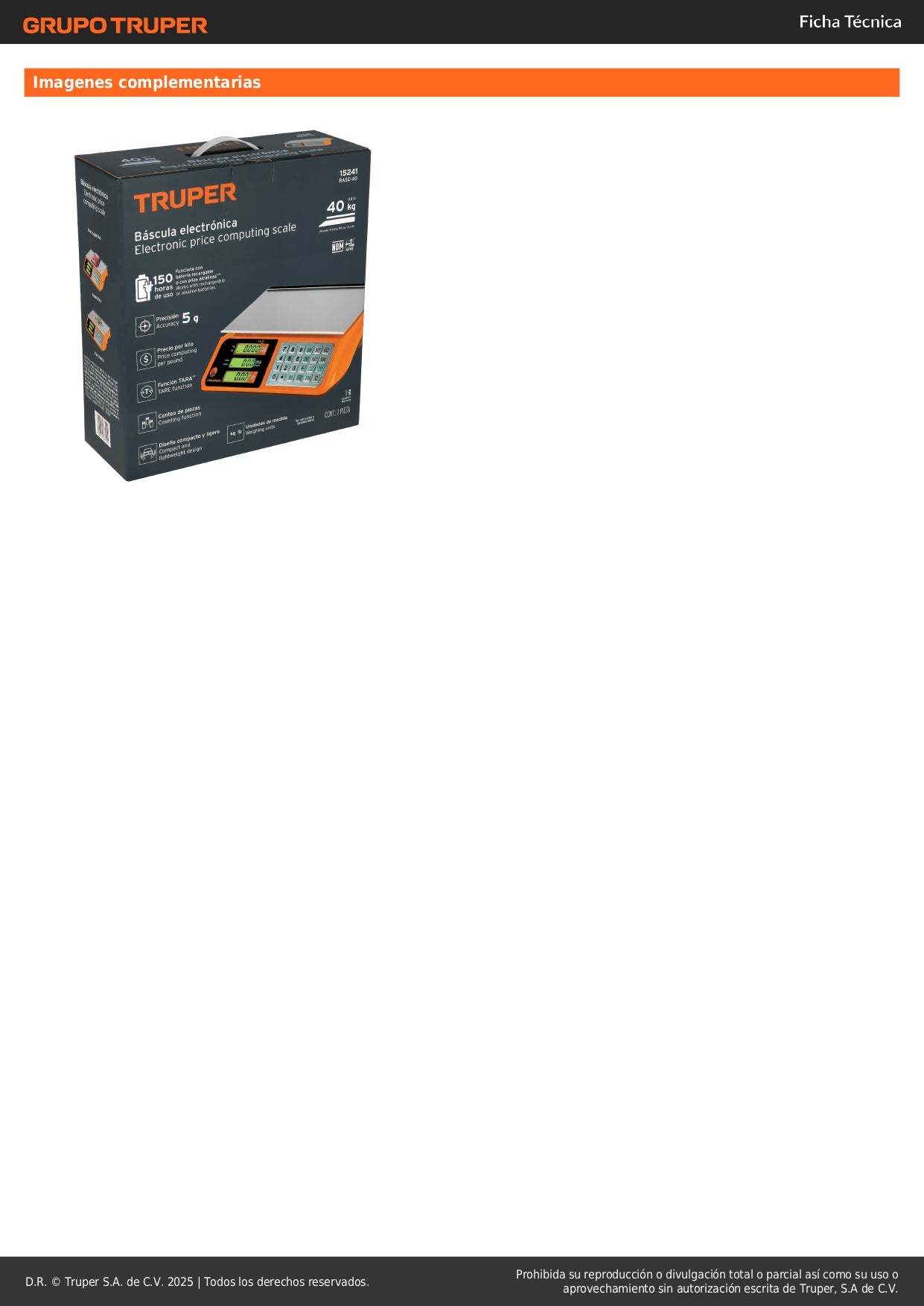 Báscula Electrónica Comercial Truper 40kg - Doble Display, Batería Recargable, Función TARA - Solución Profesional para Pesaje Preciso BASE-40