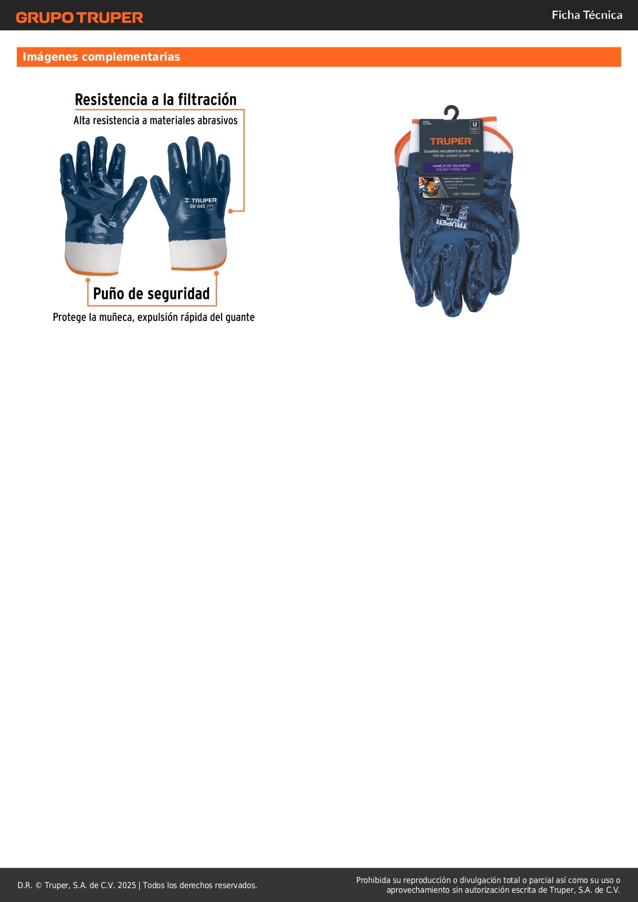 Guantes de Seguridad Industrial GU-845 - Algodón con Recubrimiento de Nitrilo - Resistentes a Aceites, Grasas y Solventes - Protección Completa para Mantenimiento y Procesos Húmedos