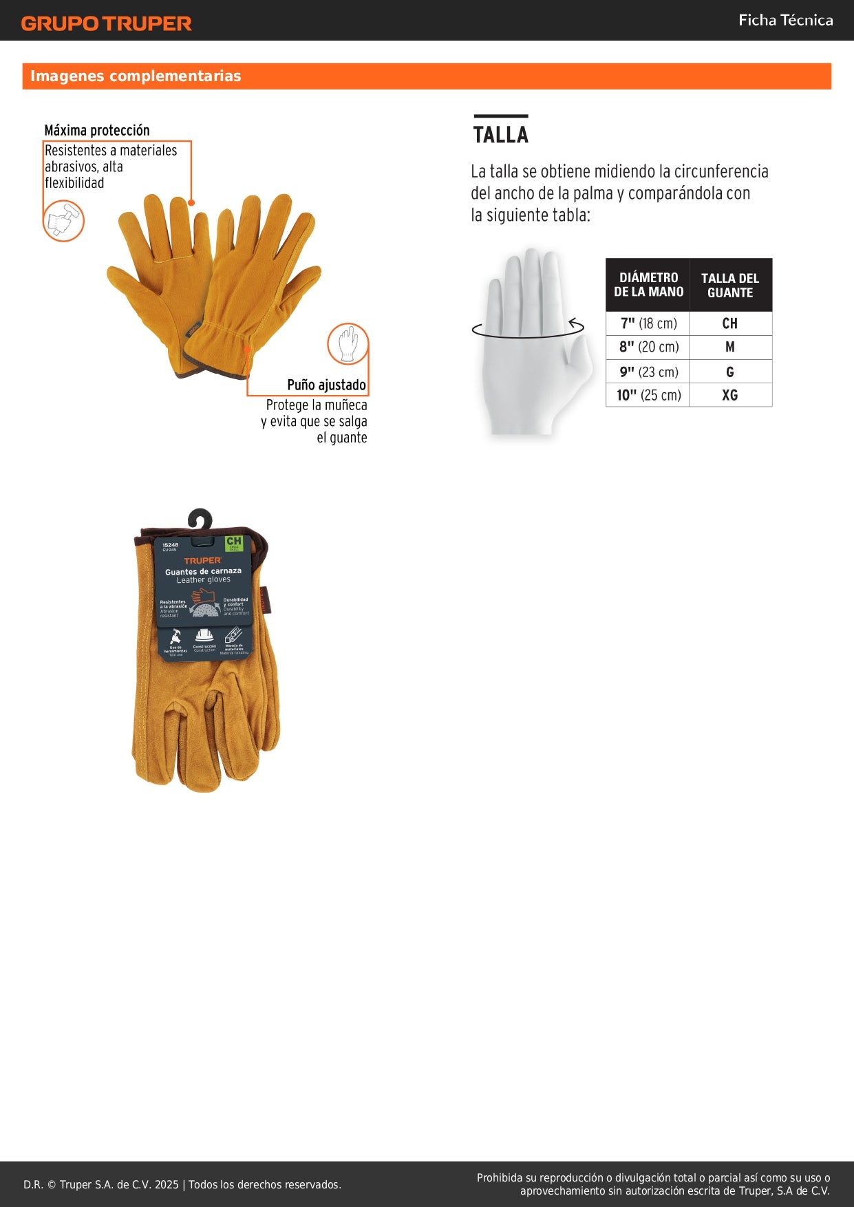 Guantes de Carnaza TRUPER GU-245 - Resistentes Abrasión para Construcción y Herramientas - Protección Profesional Manos