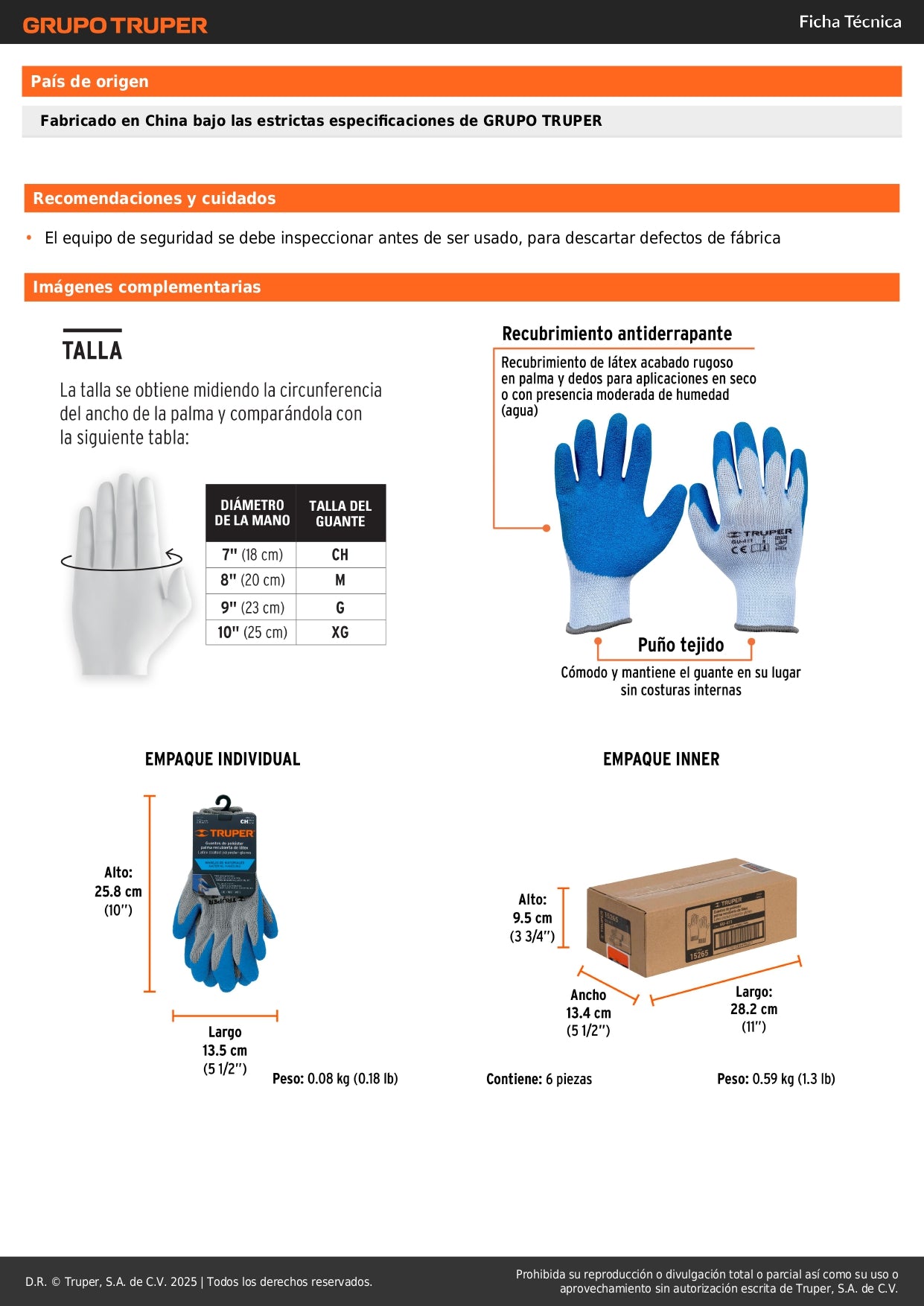 Guantes de Seguridad Industrial Truper GU-411 - Poliéster con Recubrimiento de Látex Antideslizante para Protección contra Cortes en Construcción y Carpintería