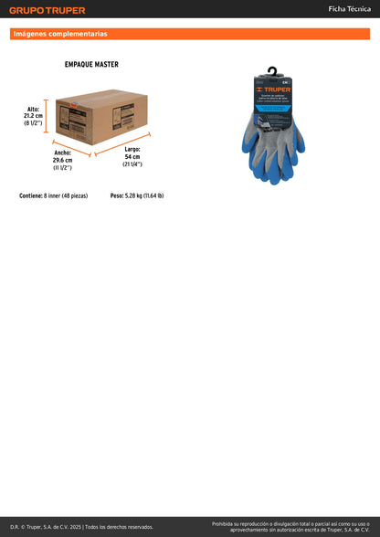 Guantes de Seguridad Industrial Truper GU-411 - Poliéster con Recubrimiento de Látex Antideslizante para Protección contra Cortes en Construcción y Carpintería