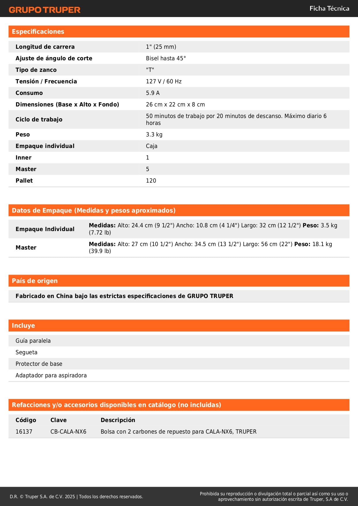 Sierra Caladora TRUPER INDUSTRIAL 750W Variable - Cortes Precisos Profesionales Madera Metal - Motor Balero Bolas LED Guía Paralela - CALA-NX6
