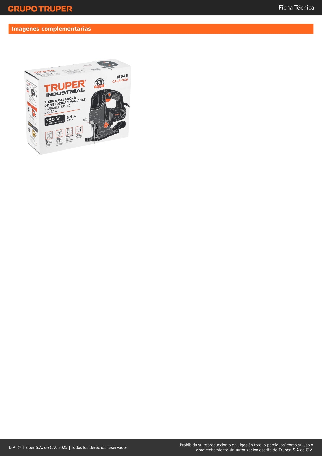 Sierra Caladora TRUPER INDUSTRIAL 750W Variable - Cortes Precisos Profesionales Madera Metal - Motor Balero Bolas LED Guía Paralela - CALA-NX6