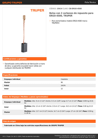 Bolsa con 2 carbones de repuesto para ERGO-4580, TRUPER
