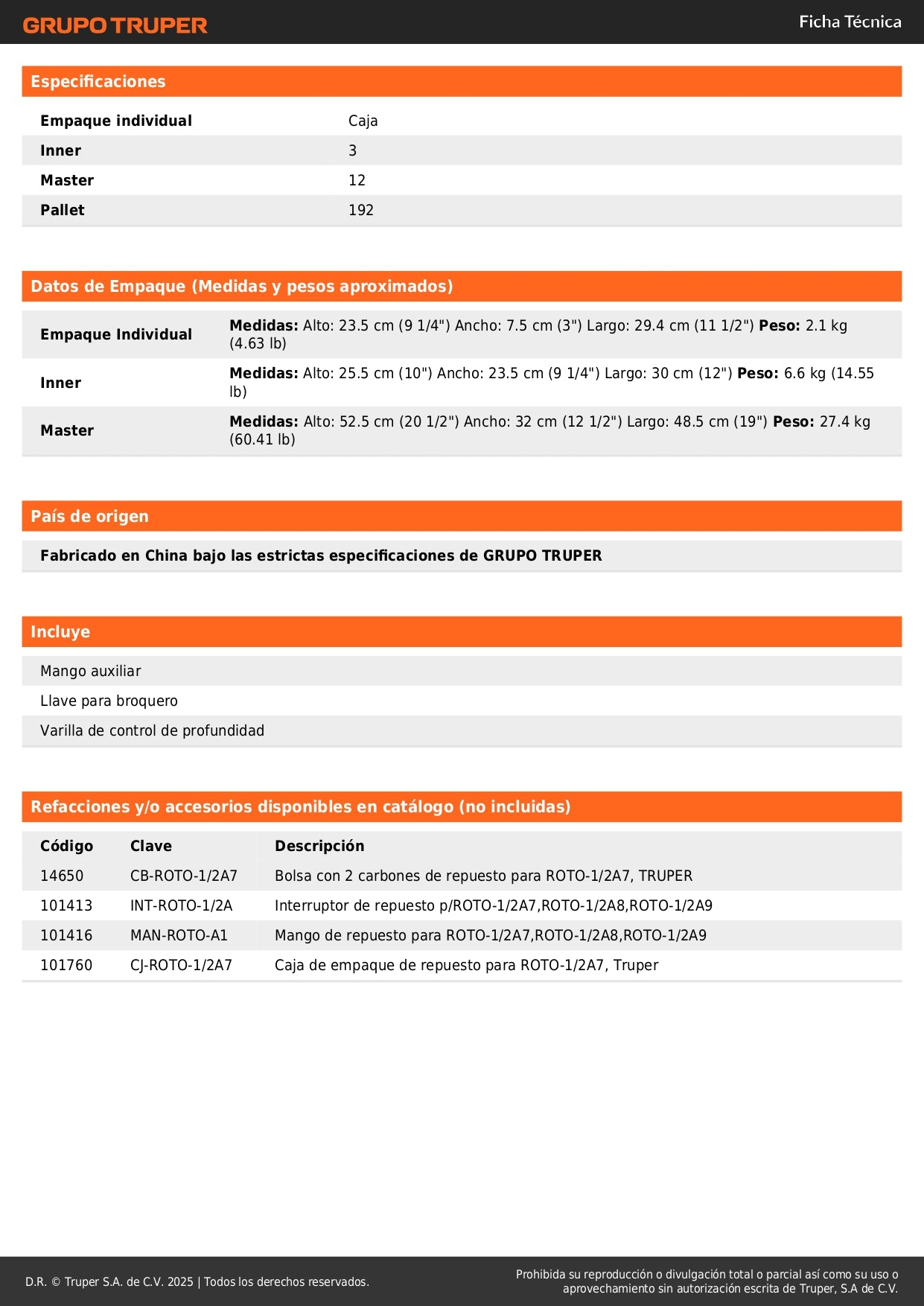 Rotomartillo TRUPER PRO 1/2" 650W - Taladro Percutor Profesional con Velocidad Variable