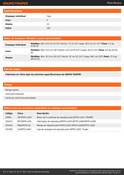 Rotomartillo TRUPER PRO 1/2" 650W - Taladro Percutor Profesional con Velocidad Variable