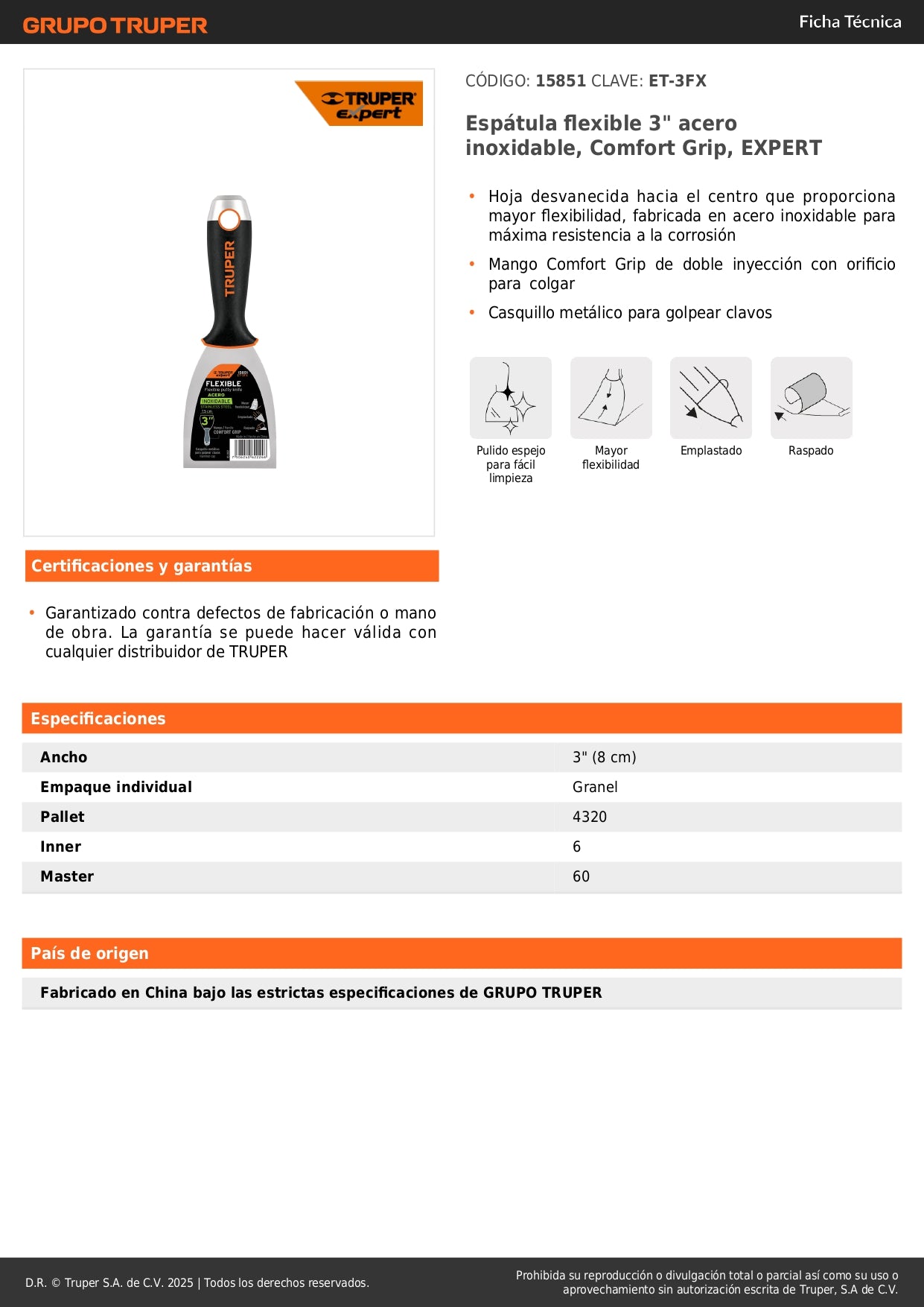 Espátula Flexible 3 Pulgadas ET-3FX Acero Inoxidable EXPERT - Solución Profesional para Trabajos de Precisión y Acabados Perfectos