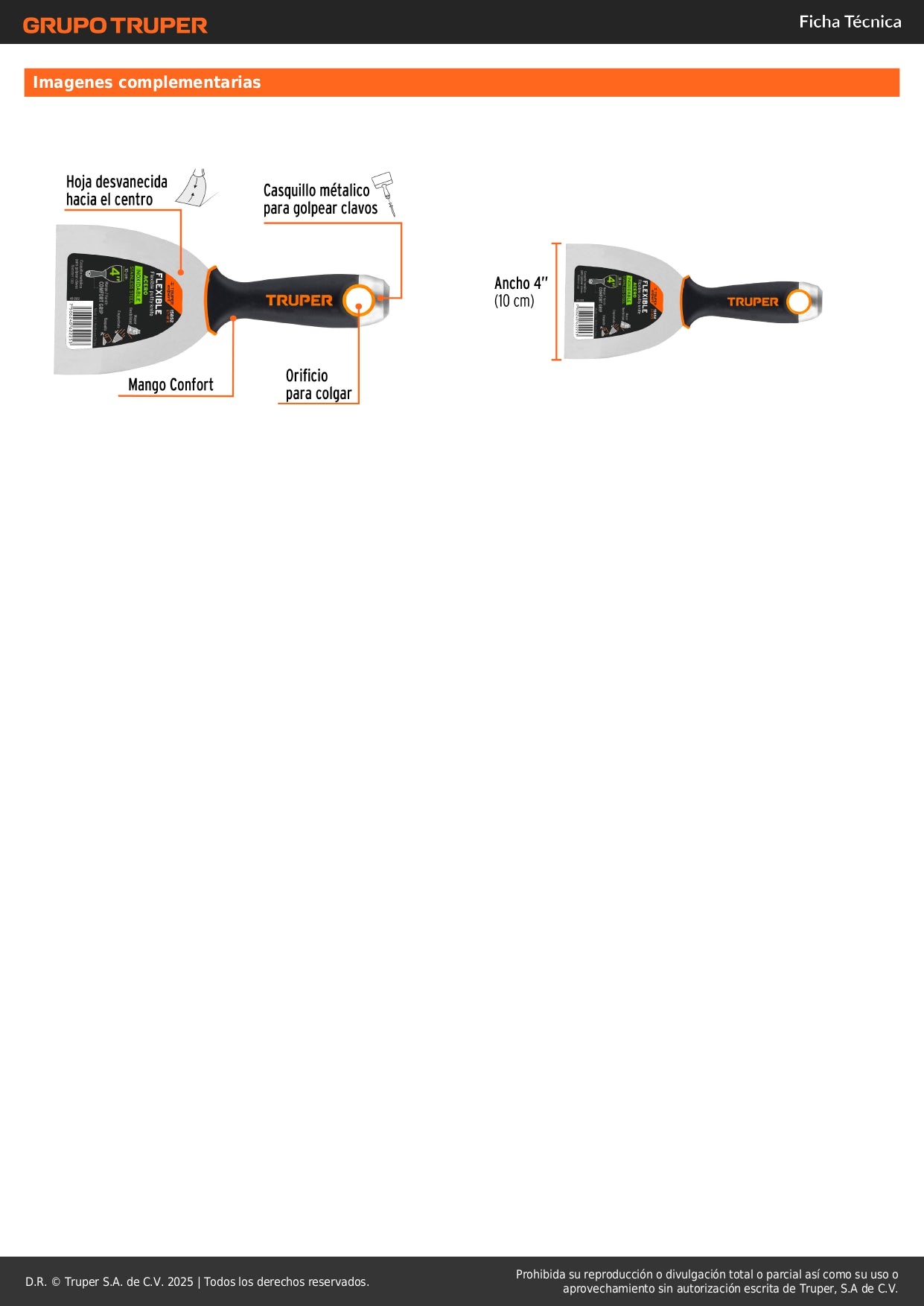 Espátula Flexible 4 Pulgadas Acero Inoxidable ET-4FX EXPERT - Comfort Grip Anticorrosión para Aplicación Precisa de Masilla y Acabados Profesionales
