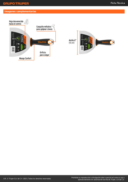 Espátula Flexible 6" Acero Inoxidable ET-6FX EXPERT - Comfort Grip Antideslizante para Trabajos de Precisión y Acabados Profesionales