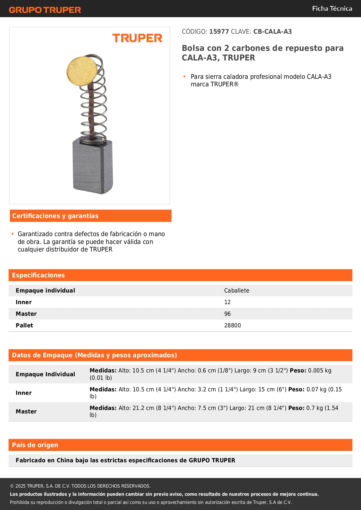 Bolsa con 2 carbones de repuesto para CALA-A3, TRUPER