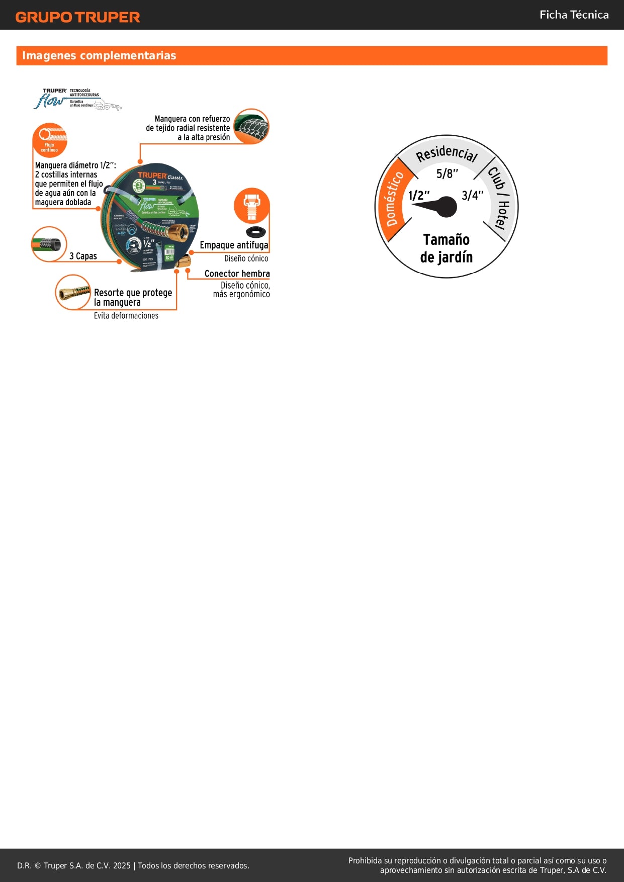 Manguera Reforzada 1/2" x 10m Truper - 3 Capas Anti-Dobleces con Conexiones Metálicas - Solución Profesional para Riego Doméstico