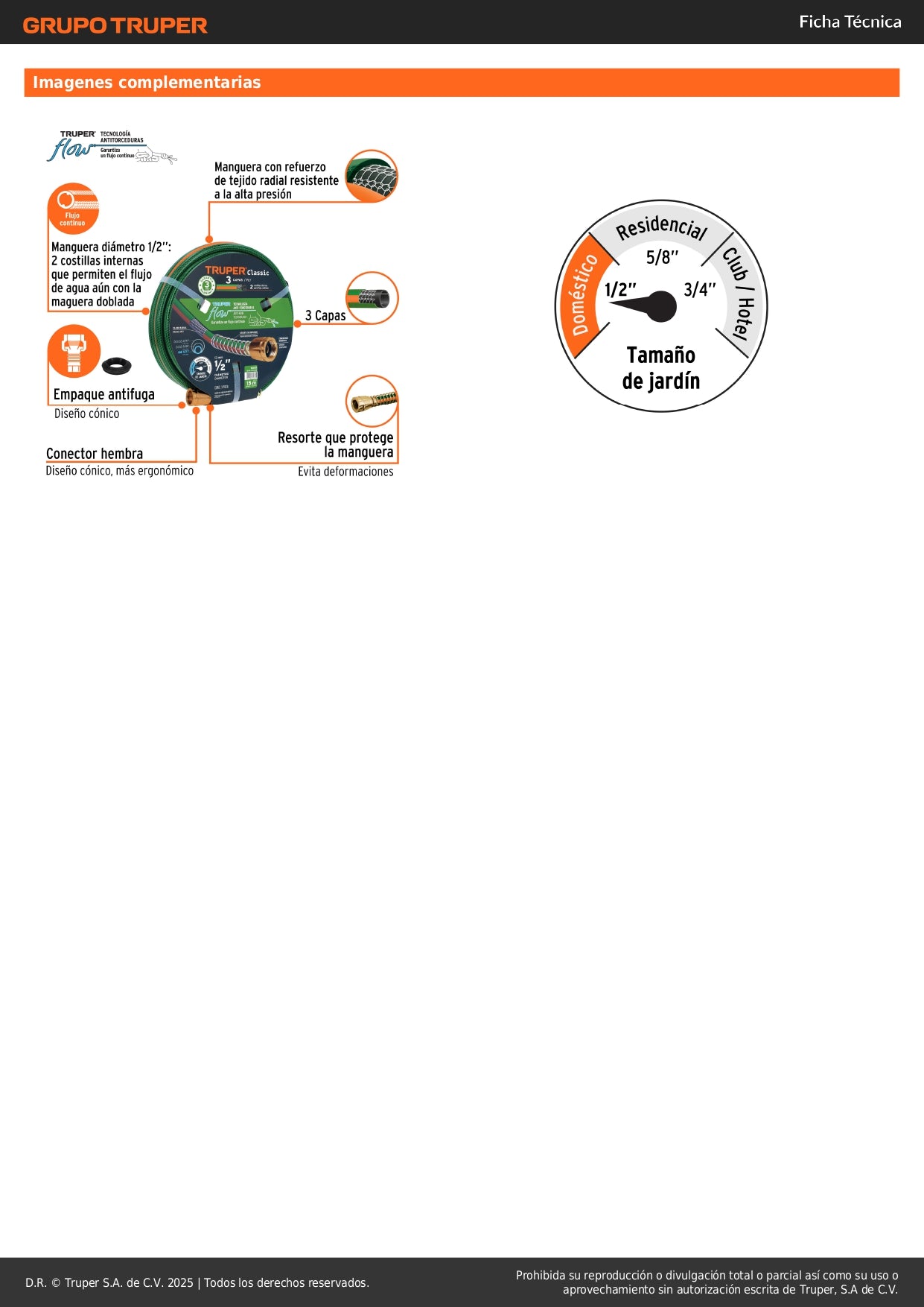 Manguera Reforzada 15m 1/2 Pulgada 3 Capas Conexiones Metálicas - Solución Anti-Dobleces para Riego Doméstico MAN-15X1/2R