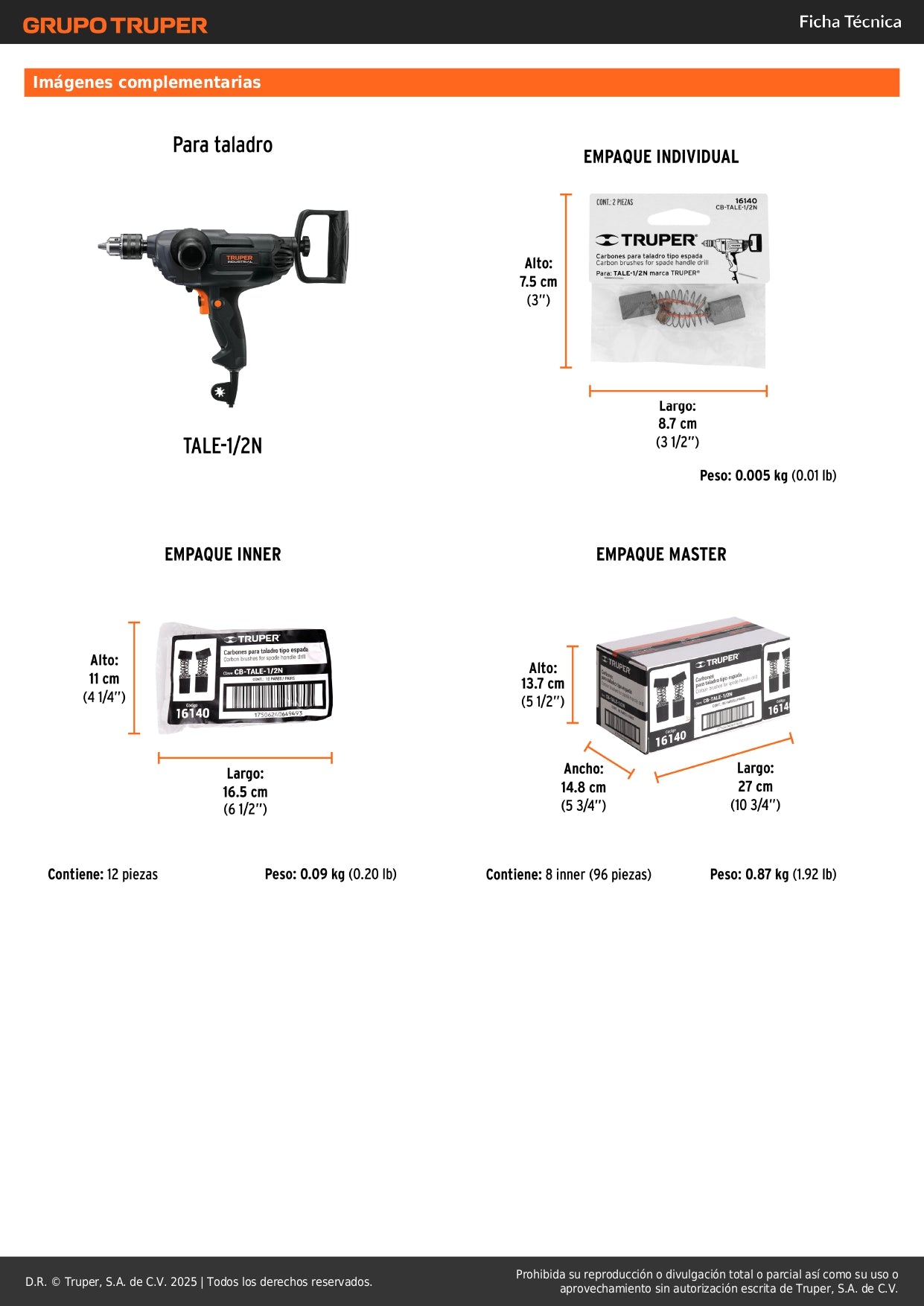 Bolsa con 2 carbones de repuesto para TALE-1/2N, TRUPER