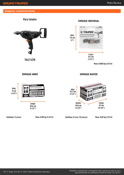Bolsa con 2 carbones de repuesto para TALE-1/2N, TRUPER
