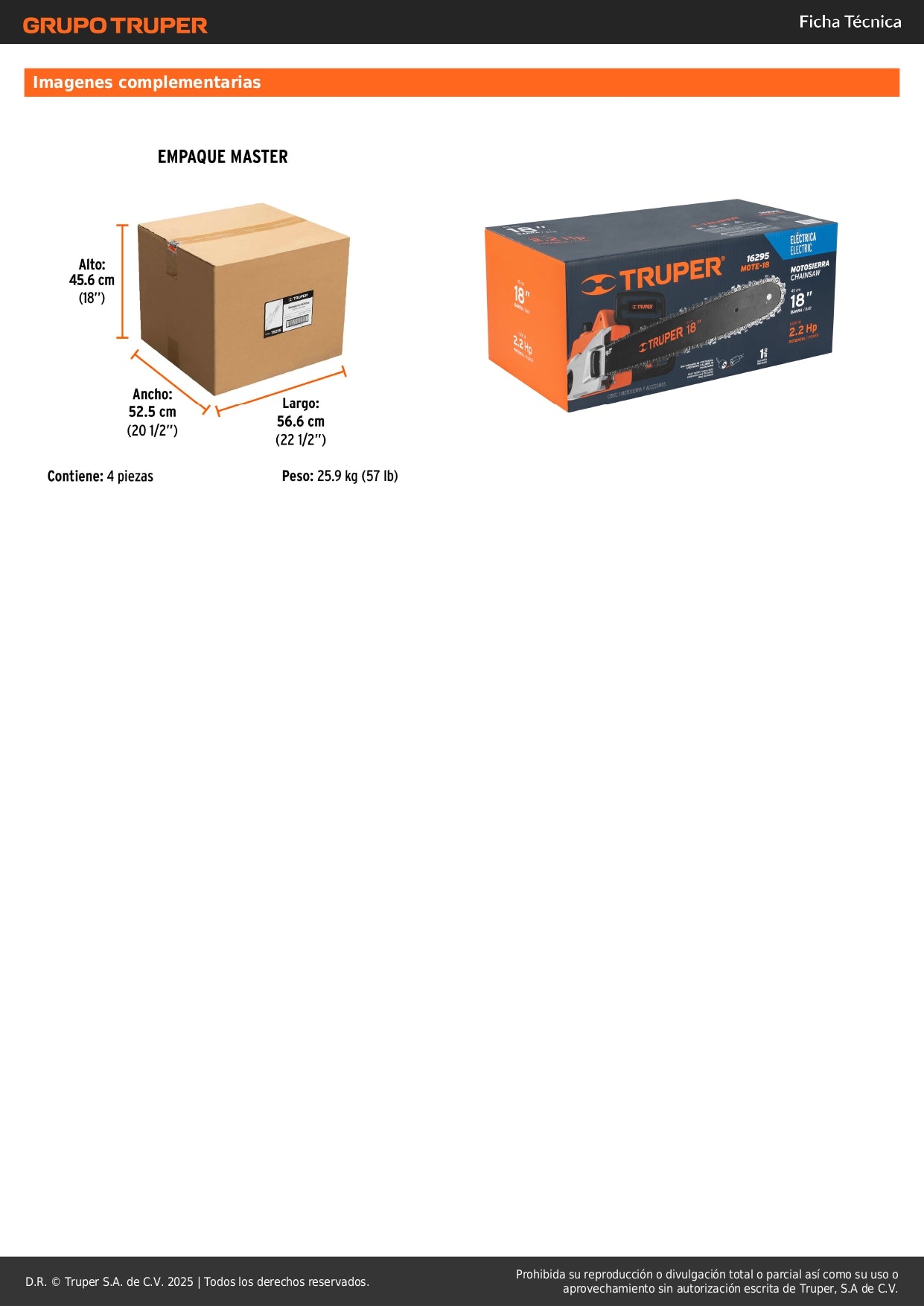 Motosierra Eléctrica TRUPER 1600W 18 Pulgadas - Corte Profesional Sin Gasolina para Poda y Tala Doméstica MOTE-18