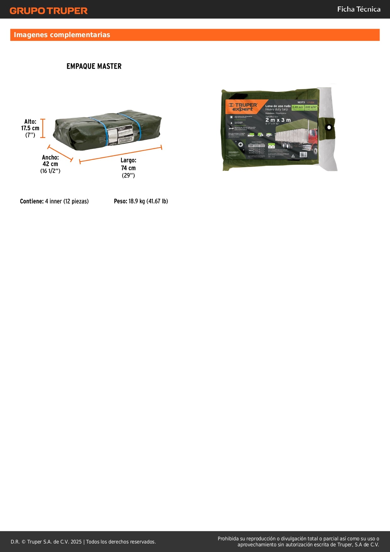 Lona Impermeable Uso Rudo 2x3m Verde Olivo TRUPER EXPERT - Solución Profesional Contra Intemperie y Protección UV - Polietileno 240g/m² con Refuerzo Anti-Desgarre