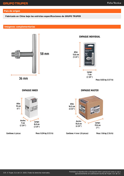 Llave para broquero de 3/8", TRUPER