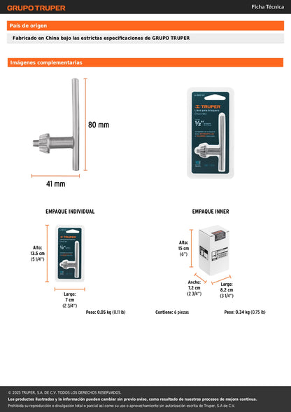 Llave para broquero de 1/2", TRUPER