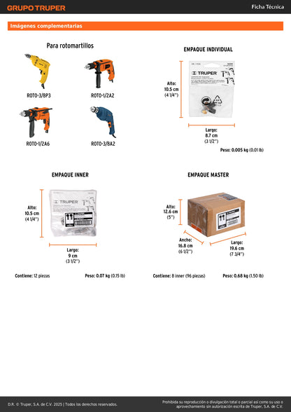 Bolsa con 2 carbones p/rotomartillos y taladro Grupo3,TRUPER