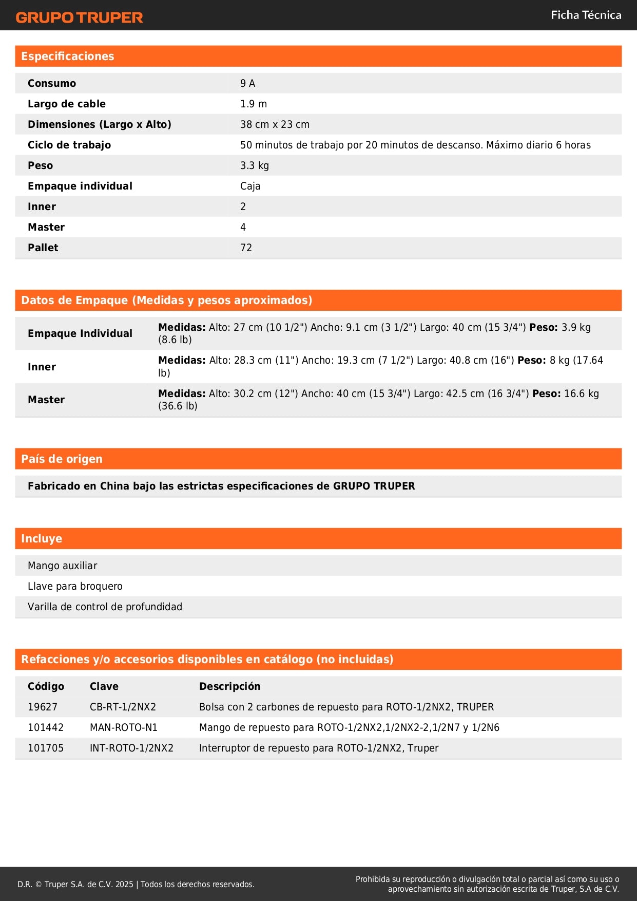 Rotomartillo TRUPER INDUSTRIAL 1/2" 1200W - Taladro Percutor Profesional con Doble Velocidad y Control de Profundidad