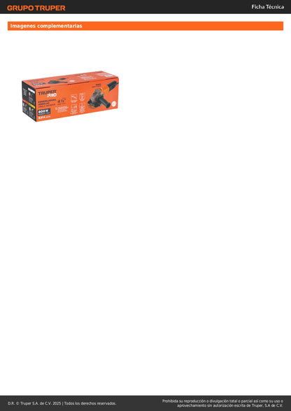 Esmeriladora Angular 4-1/2 Pulgadas 800W TRUPER PRO - Corta Acero, Ladrillo y Piedra - Motor Balero Bolas - ESMA-4-1/2A9