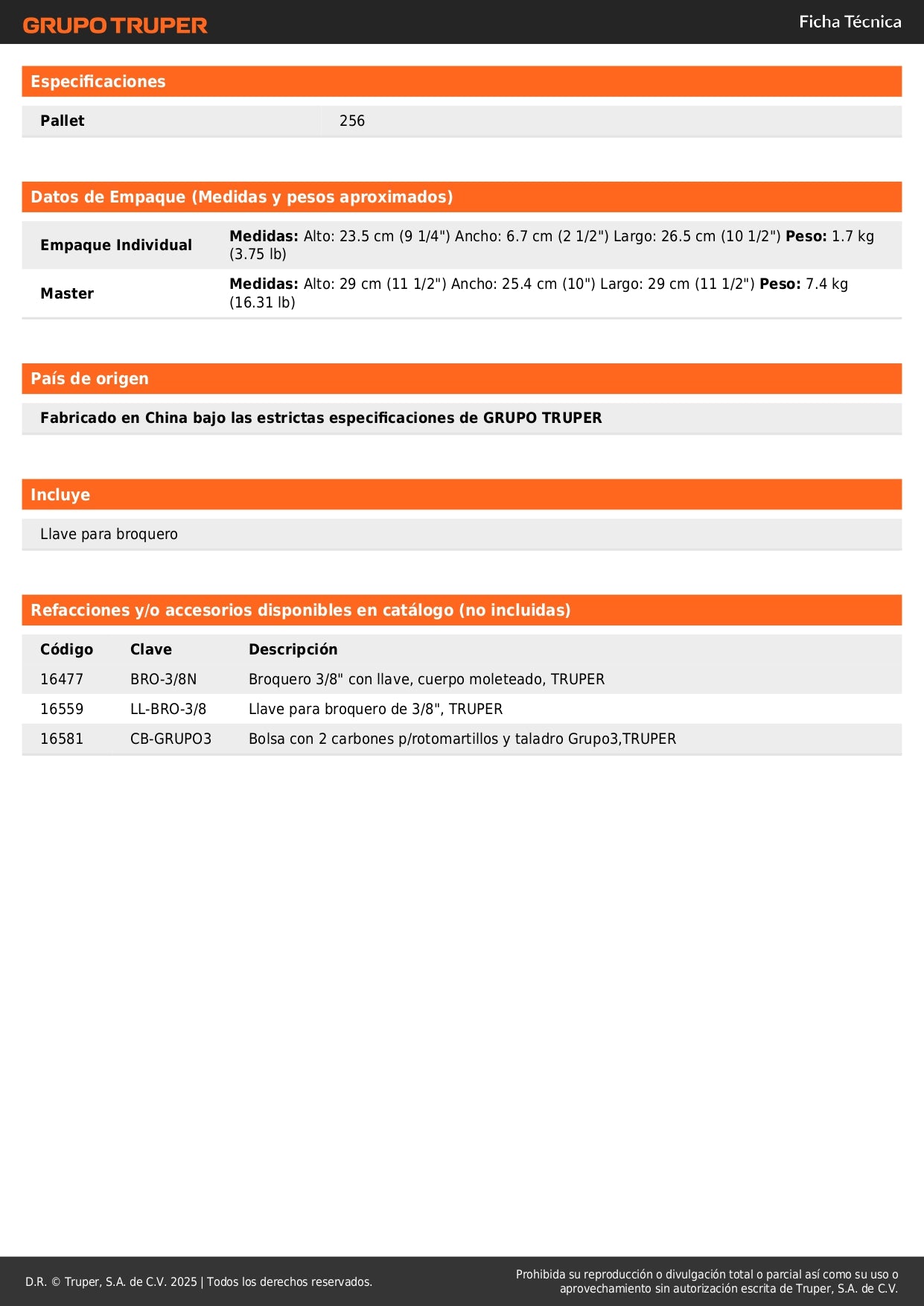 Taladro 3/8", 450W, TRUPER INDUSTRIAL