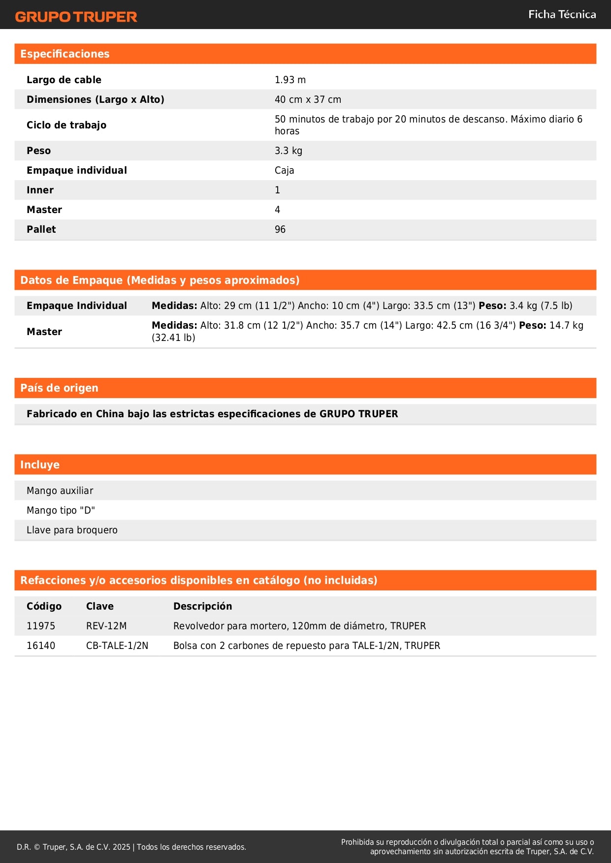 Taladro Mezclador Industrial TRUPER 1/2" 1150W - Solución Profesional para Mezcla de Pinturas, Mortero y Perforación en Acero - TALE-1/2N
