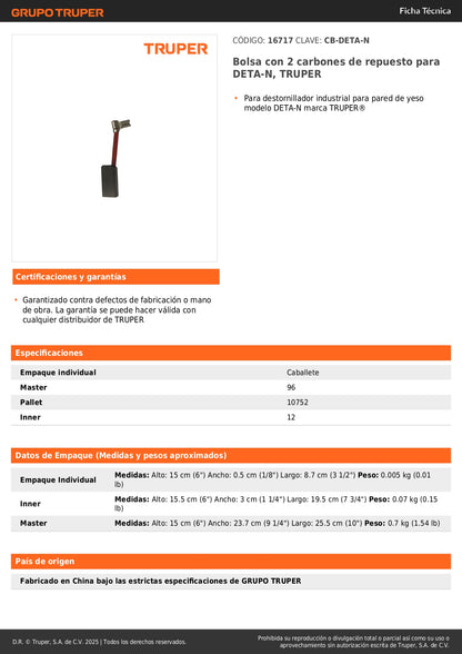 Bolsa con 2 carbones de repuesto para DETA-N, TRUPER