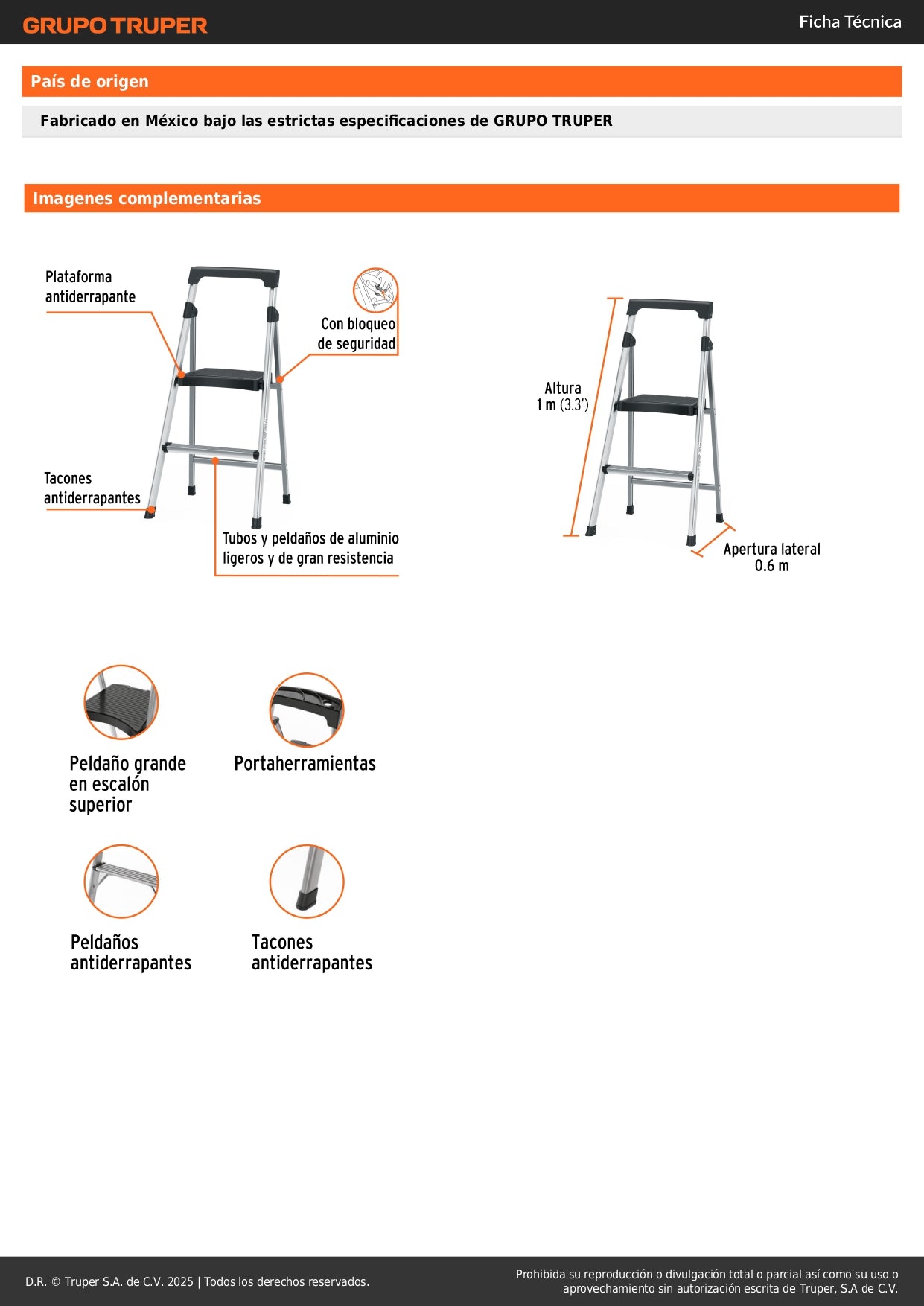 Escalera Tubular Plegable Aluminio 2 Peldaños Truper ESTU-2A - Solución Segura para Trabajos en Altura hasta 1.68m - Antiderrapante Ligera Portátil