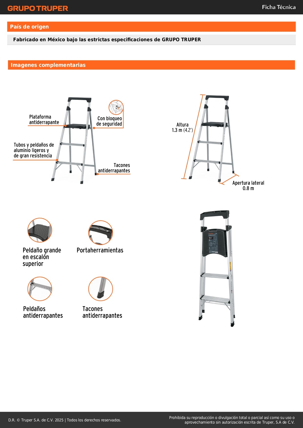 Escalera Tubular Plegable Truper 3 Peldaños Aluminio Antiderrapante - Solución Segura para Trabajos en Altura hasta 1.68m - ESTU-3A
