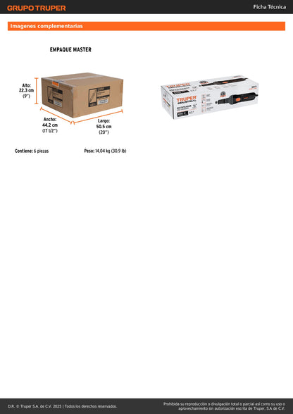 Esmeril Recto TRUPER INDUSTRIAL 1/4" 600W - Rectificador de Precisión para Espacios Reducidos y Trabajos de Detalle - ESRE-1/4N