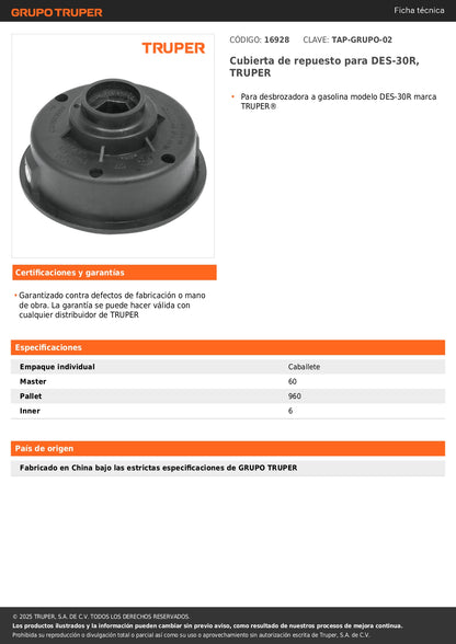 Cubierta de repuesto para DES-30R, TRUPER