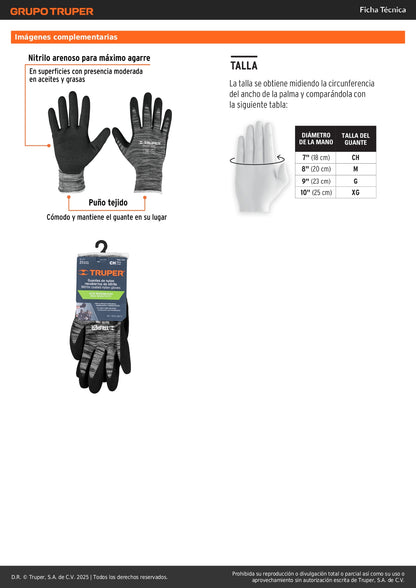 Guantes de Nylon con Recubrimiento de Nitrilo Arenoso TRUPER GU-131 - Protección Profesional contra Aceites, Grasas y Solventes