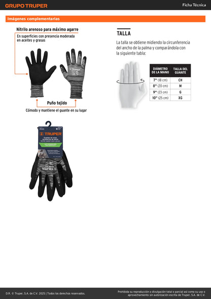 Guantes de Nitrilo TRUPER GU-133 - Protección Profesional Antideslizante para Trabajo con Aceites y Solventes - Talla G