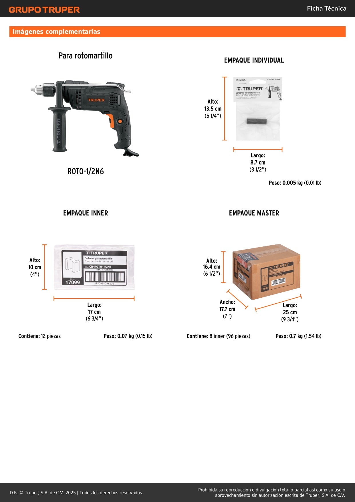 Bolsa con 2 carbones de repuesto para ROTO-1/2N6, TRUPER