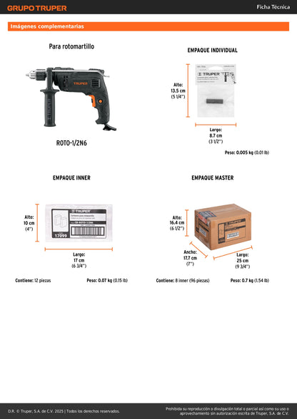 Bolsa con 2 carbones de repuesto para ROTO-1/2N6, TRUPER