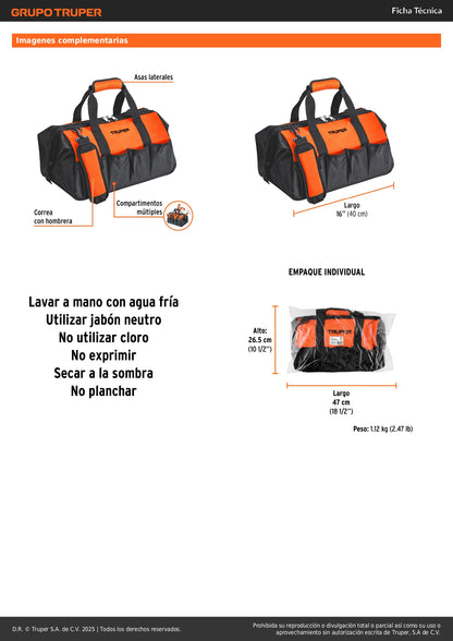 Maleta Portaherramientas Profesional 16" TRUPER MALE-16 - Organiza y Transporta Herramientas de Forma Segura