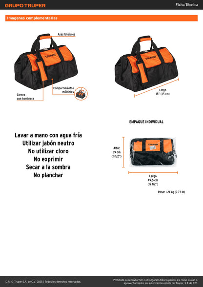 Maleta Portaherramientas Profesional 18" Truper MALE-18 - Organiza y Transporta Herramientas con Seguridad