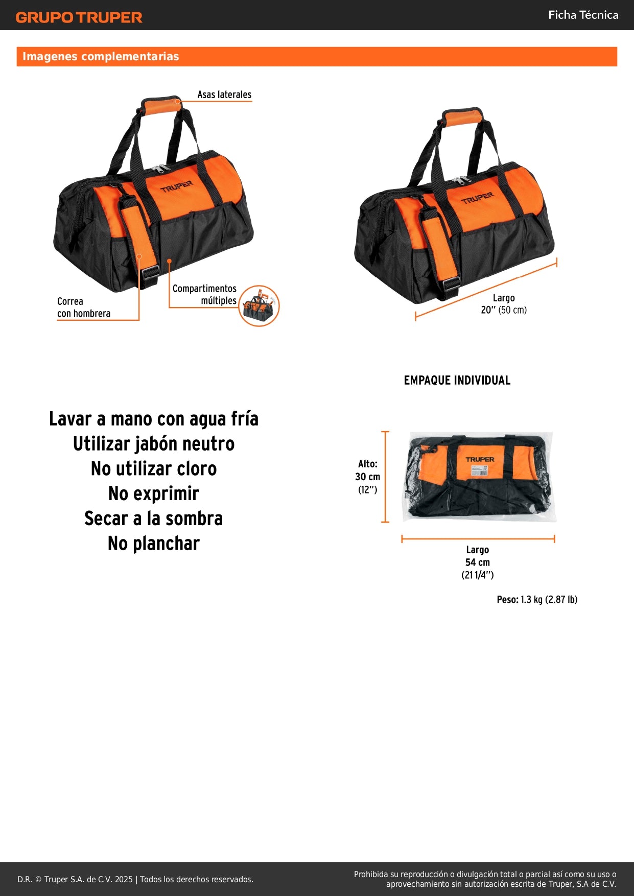 Maleta Portaherramientas Truper 20 Pulgadas MALE-20 - Organización Profesional con Múltiples Compartimentos - Poliéster 300D Resistente para Técnicos y Profesionales