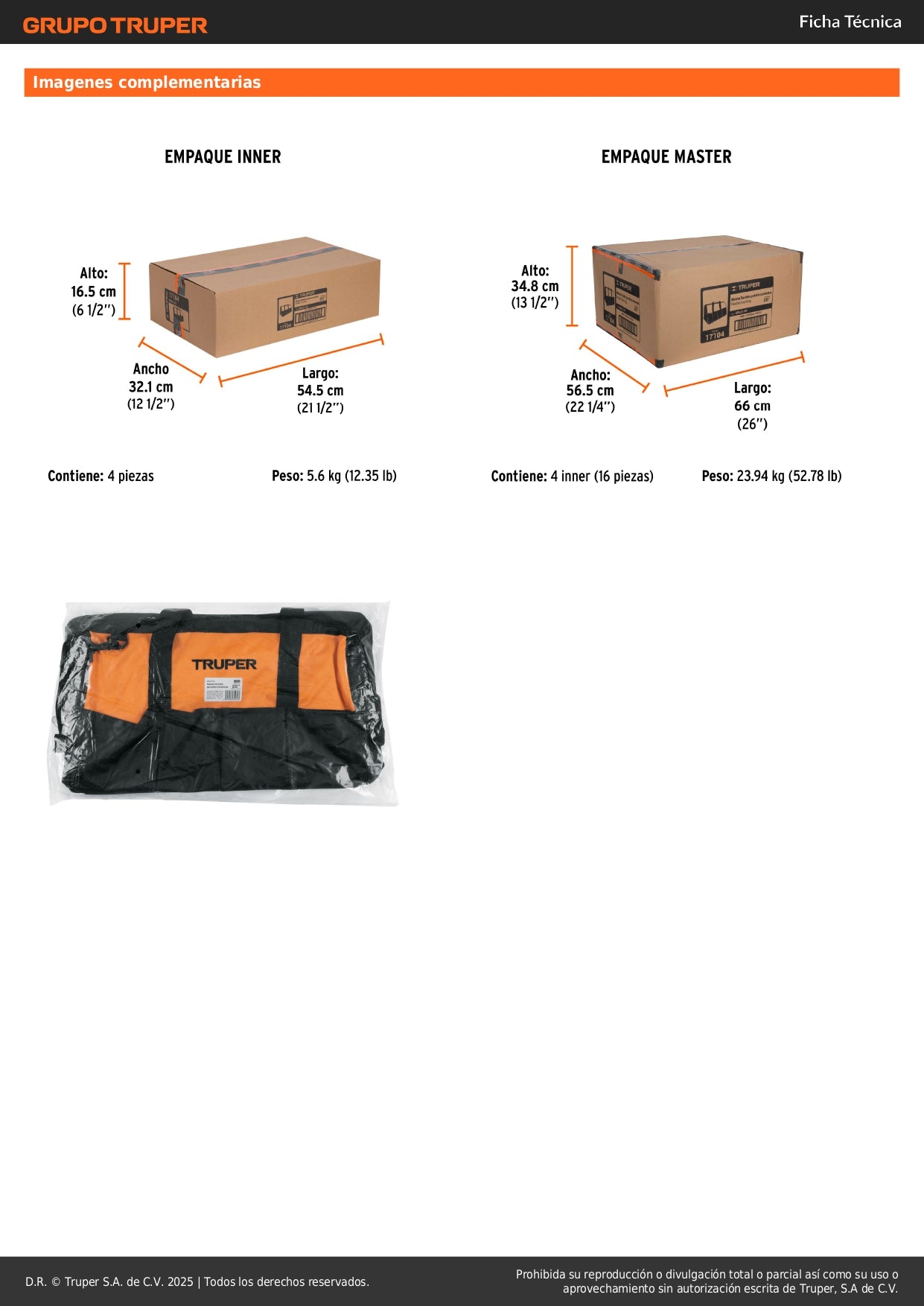 Maleta Portaherramientas Truper 20 Pulgadas MALE-20 - Organización Profesional con Múltiples Compartimentos - Poliéster 300D Resistente para Técnicos y Profesionales