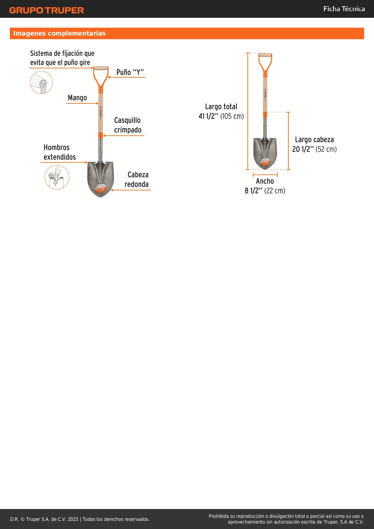 Pala Redonda Classic Truper PRY - Acero Carbono Puño Y Metálico - Solución Profesional para Excavación y Jardinería