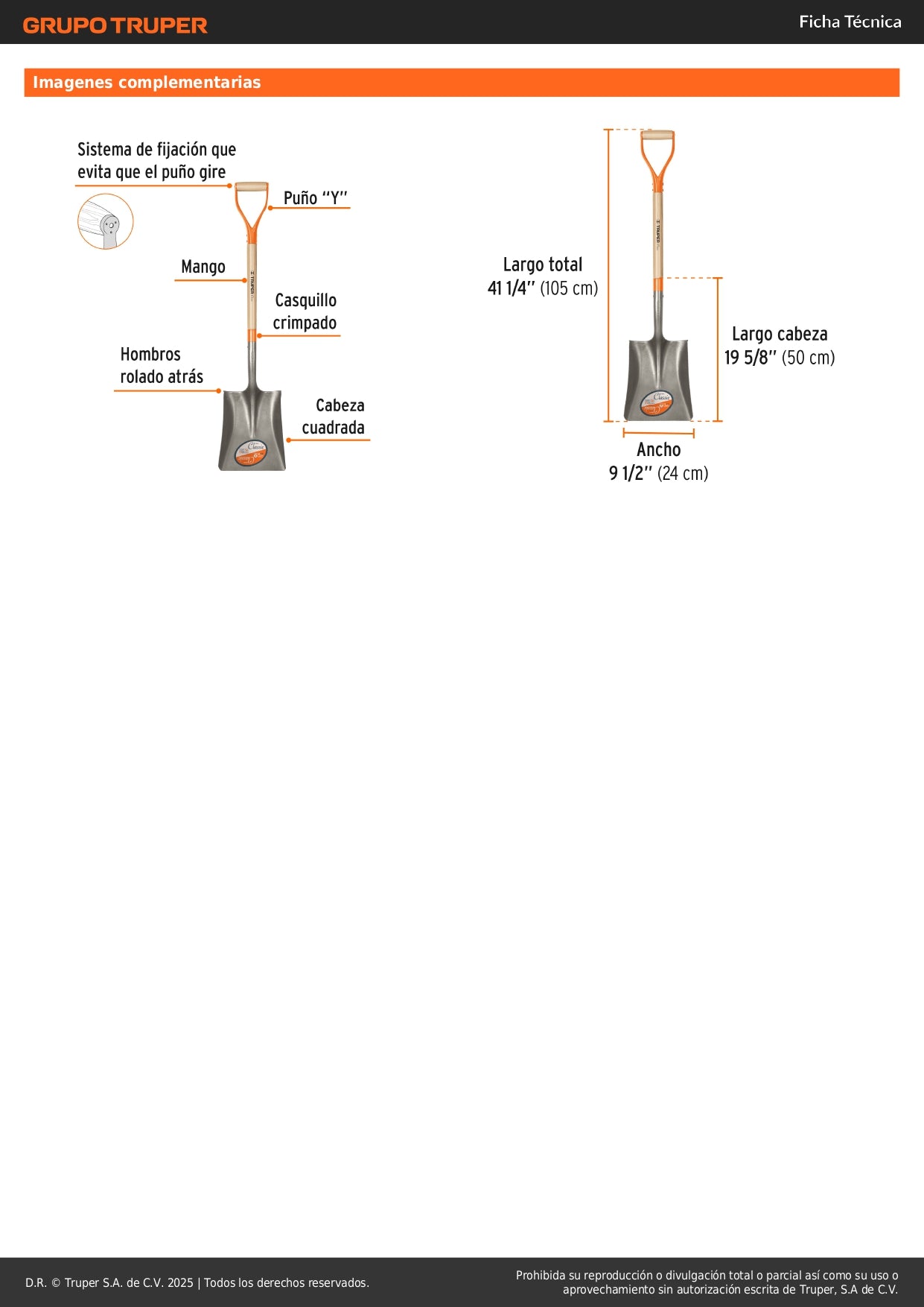 Pala Cuadrada Truper PCY - Acero Carbono Puño Y Metálico - Excavación Profesional Jardín Construcción