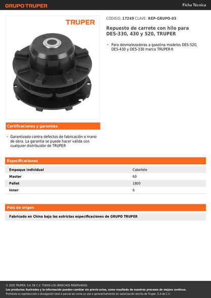 Repuesto de carrete con hilo para DES-330, 430 y 520, TRUPER