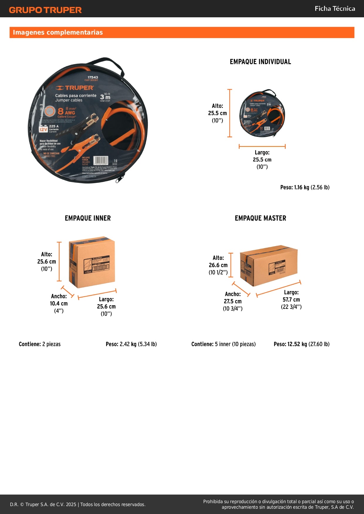 Cables Pasa Corriente Profesionales 3m 225A Truper CAP-3008T - Solución Completa para Arranque de Vehículos con Batería Descargada