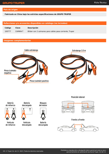 Cables Pasa Corriente 3.5m 350A CAP-3506T Expert - Solución Profesional para Arranque de Vehículos con Batería Descargada - Cable Aluminio Revestido Cobre 6 AWG con Funda